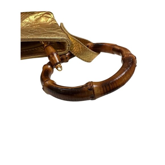 Vintage Cri Cri Milano Italy Gold Metallic Leather Bamboo Handle Evening Clutch - Picture 11 of 11